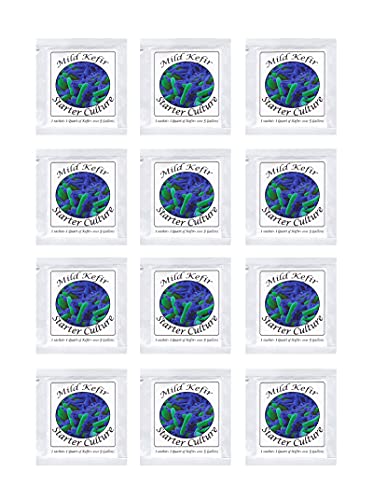 Cultivos de kéfir – Paquete de 12 bolsitas de cultivo liofilizado para preparar kéfir lácteo suave