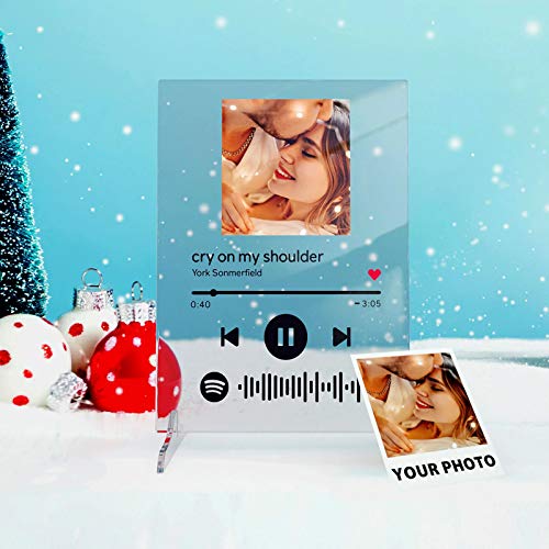 Custom Spotify Code Music Board with Holder Personalised Engraved Photo with Personalised Song & Singer Acrylic Music Plaque Personalised Collection Photo Album Glass Gift for Anniversary Her Him