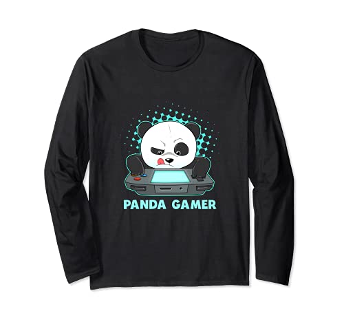 Cute Gaming Panda Gamer Video Computer Player Videojuego PC Manga Larga