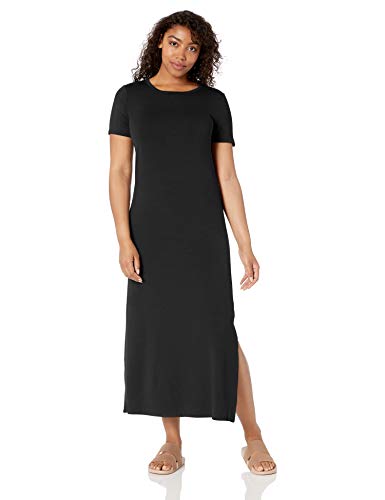 Daily Ritual Jersey Crewneck Short Sleeve Maxi Dress with Side Slit, Negro, US M (EU M - L)