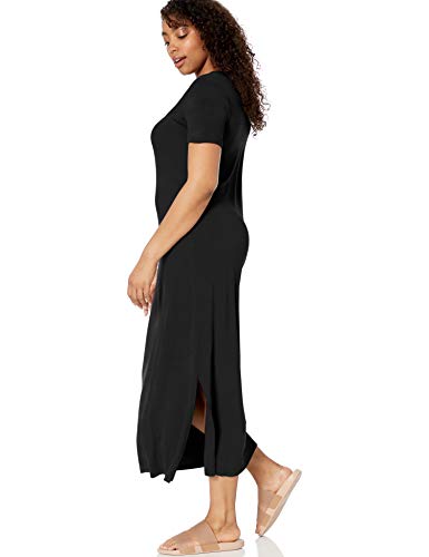Daily Ritual Jersey Crewneck Short Sleeve Maxi Dress with Side Slit, Negro, US M (EU M - L)