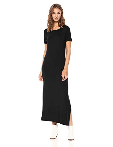 Daily Ritual Jersey Crewneck Short Sleeve Maxi Dress with Side Slit, Negro, US M (EU M - L)