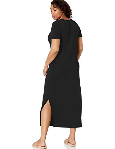 Daily Ritual Jersey Crewneck Short Sleeve Maxi Dress with Side Slit, Negro, US M (EU M - L)