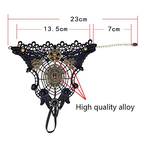 Daimay Guantes sin Dedos bronceadores Gótico Floral Encaje Steampunk Anillo de Pulsera Vintage Guantes con Cuentas Juego de Anillos de Pulsera Nupcial - 1 par - Telaraña