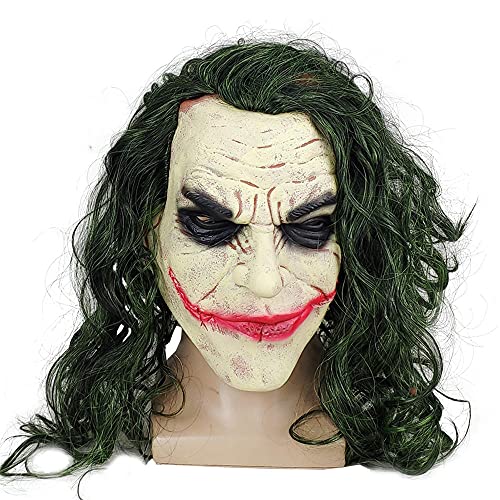 DAPAIZI Máscara de látex de Joker del Caballero Oscuro, Peluca de Halloween, Tocado, Accesorios de Cosplay, máscara para Hombres Adultos