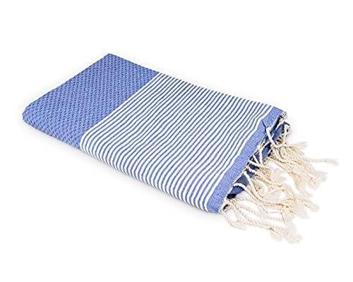 DARIDO Toalla Fouta Hammam Tipo Panal - Toallas de Playa, Sauna y Baño XXL 100 x 200 cm - Manta de Picnic, Colcha - 100% Algodón - Tejido a Mano - Ligero, Suave Absorbente (Azul Claro)