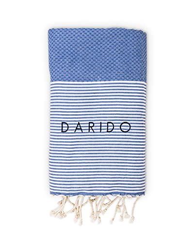 DARIDO Toalla Fouta Hammam Tipo Panal - Toallas de Playa, Sauna y Baño XXL 100 x 200 cm - Manta de Picnic, Colcha - 100% Algodón - Tejido a Mano - Ligero, Suave Absorbente (Azul Claro)