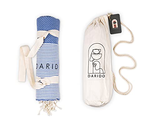 DARIDO Toalla Fouta Hammam Tipo Panal - Toallas de Playa, Sauna y Baño XXL 100 x 200 cm - Manta de Picnic, Colcha - 100% Algodón - Tejido a Mano - Ligero, Suave Absorbente (Azul Claro)