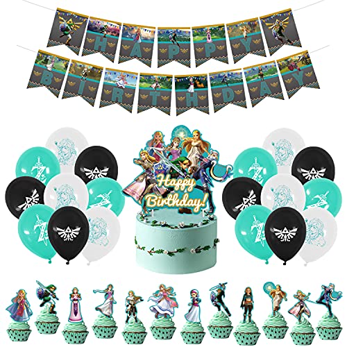Decoracion Cumpleaños Leyenda de Zelda Globos Feliz Cumpleaños del Pancarta Adorno para Pastel para Niños The Legend of Zelda Suministros de Fiesta Cumpleaños Temáticos