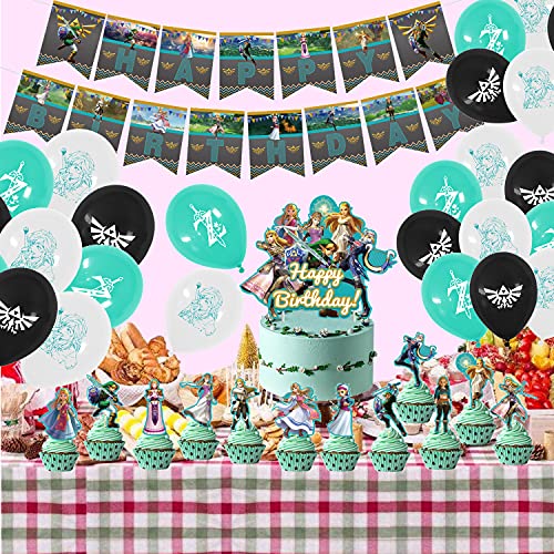 Decoracion Cumpleaños Leyenda de Zelda Globos Feliz Cumpleaños del Pancarta Adorno para Pastel para Niños The Legend of Zelda Suministros de Fiesta Cumpleaños Temáticos