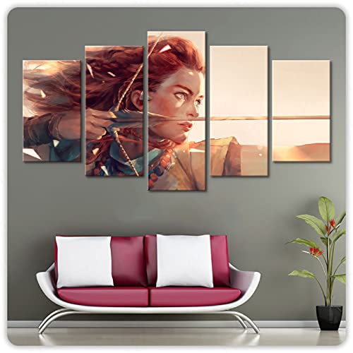 Decoración para el hogar HD imprime imágenes 5 piezas Horizon Zero Dawn Poster Wall Art Work Modular Game Pintura Lienzo para sala de estar Framed Sans cadre_Size2