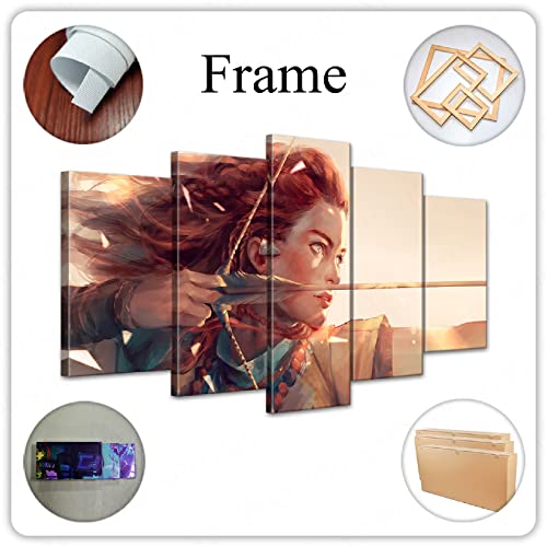 Decoración para el hogar HD imprime imágenes 5 piezas Horizon Zero Dawn Poster Wall Art Work Modular Game Pintura Lienzo para sala de estar Framed Sans cadre_Size2