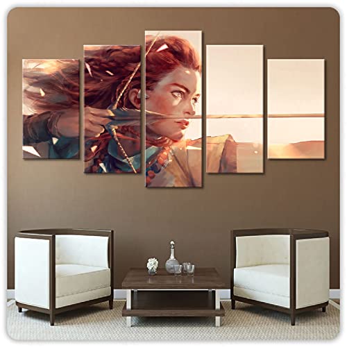 Decoración para el hogar HD imprime imágenes 5 piezas Horizon Zero Dawn Poster Wall Art Work Modular Game Pintura Lienzo para sala de estar Framed Sans cadre_Size2