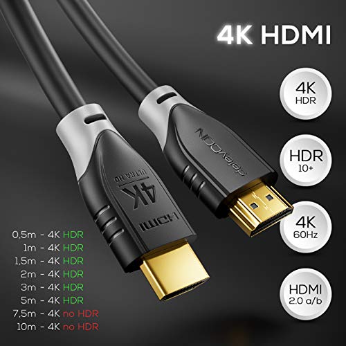 deleyCON 2m HDMI Cable 2.0 a/b - HDR 10+ UHD 2160p 4K@60Hz YUV 4:4:4 HDR HDCP 2.2 3D ARC Dolby Digital + Dolby ATMOS - Negro Gris