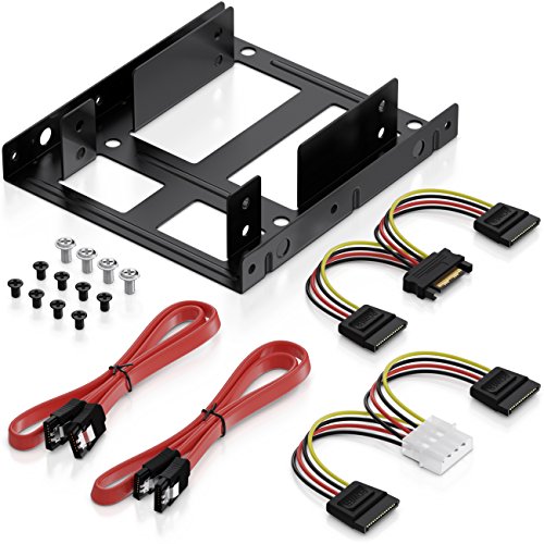 deleyCON Conjunto de Bastidores de Montaje para Discos Duros de 2X 2,5" SSD en el Adaptador de 3,5" Caddies Soporte con Tornillos Incluidos 2 Cables SATA y 2 Adaptadores de Corriente