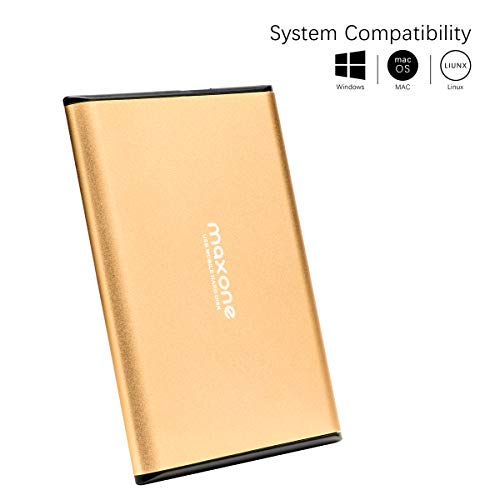 Disco duro externo Portátil 160GB - 2.5" USB 3.0 Ultrafino Diseño Metálico HDD para Mac, PC, Laptop, Ordenador, Smart TV, Chromebook - Gold