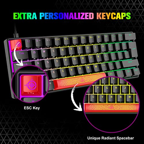 Diseño del Reino Unido 60% Teclado mecánico para juegos Tipo C Cableado 61 teclas LED USB Teclado impermeable Luz de fondo RGB Teclas anti-fantasma para computadora/PC/computadora portátil/ MAC,QWERTY