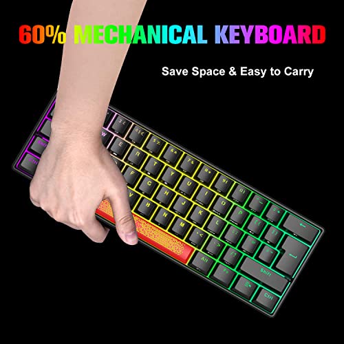 Diseño del Reino Unido 60% Teclado mecánico para juegos Tipo C Cableado 61 teclas LED USB Teclado impermeable Luz de fondo RGB Teclas anti-fantasma para computadora/PC/computadora portátil/ MAC,QWERTY