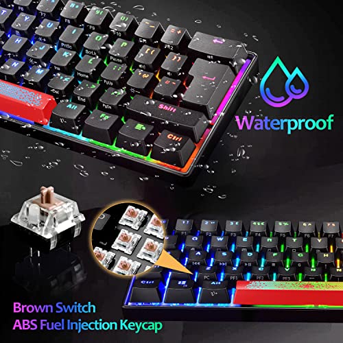 Diseño del Reino Unido 60% Teclado mecánico para juegos Tipo C Cableado 61 teclas LED USB Teclado impermeable Luz de fondo RGB Teclas anti-fantasma para computadora/PC/computadora portátil/ MAC,QWERTY