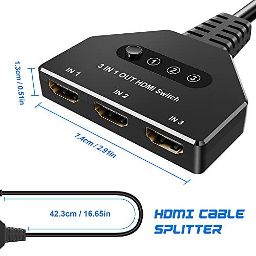 Divisor HDMI Interruptor HDMI, FOKKY HDMI 4K Divisor Automático / Manual Interruptor HDMI de 3 Puertos Chapado en Oro Admite 4K / 3D / Uhd / HD / 1080P para Xbox Ps4 Ps3 BLU-Ray Firestick HDTV