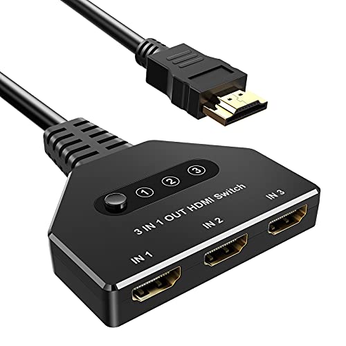Divisor HDMI Interruptor HDMI, FOKKY HDMI 4K Divisor Automático / Manual Interruptor HDMI de 3 Puertos Chapado en Oro Admite 4K / 3D / Uhd / HD / 1080P para Xbox Ps4 Ps3 BLU-Ray Firestick HDTV