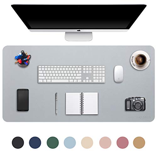 DOBAOJIA Alfombrilla de Ratón Mousepad XXL, Tapete de Escritura Estera Oficina Alfombrilla de Escritorio Protector Escritorio, Cuero PU Impermeable+Gamuza Antideslizante 90 x 43cm (Gris)