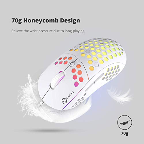 DREVO Falcon Ratón de Juegos con Cable liviano RGB-LED Sensor óptico 16000DPI (PixArt PMW 3389), frecuencia de Informe de 1000Hz, 400IPS, Cable Ultra Suave y Revestimiento Tipo Panal de Abeja, Blanco