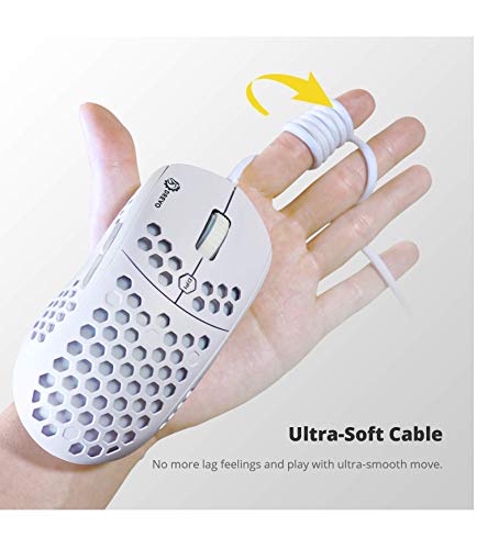 DREVO Falcon Ratón de Juegos con Cable liviano RGB-LED Sensor óptico 16000DPI (PixArt PMW 3389), frecuencia de Informe de 1000Hz, 400IPS, Cable Ultra Suave y Revestimiento Tipo Panal de Abeja, Blanco