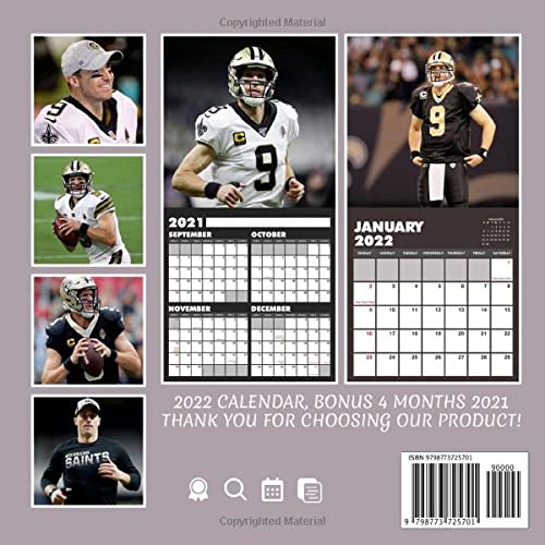 Drew Brees 2022 Calendar: Calendar 2022, January 2022 - December 2022, 12 Months, OFFICIAL Squared Monthly, Mini Planner | UK and US Official Holidays ... Calendrier | BONUS Last 4 Months 2021