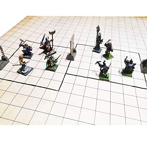 Dungeon Grid Game Mat | IMPRESCINDIBLE Accesorio para Juegos de rol - Batallas – Juegos de Mesa | Compatible con D&D, Pathfinder y Warhammer | Reutilizable, Durable Y PORTÁTIL (Cuadrícula)