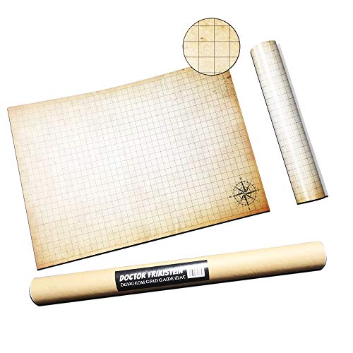 Dungeon Grid Game Mat | IMPRESCINDIBLE Accesorio para Juegos de rol - Batallas – Juegos de Mesa | Compatible con D&D, Pathfinder y Warhammer | Reutilizable, Durable Y PORTÁTIL (Cuadrícula)