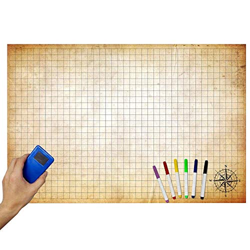 Dungeon Grid Game Mat | IMPRESCINDIBLE Accesorio para Juegos de rol - Batallas – Juegos de Mesa | Compatible con D&D, Pathfinder y Warhammer | Reutilizable, Durable Y PORTÁTIL (Cuadrícula)