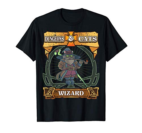 Dungeons and Cats Wizard Kitten Cat D20 Dice RPG Game Gamer Camiseta