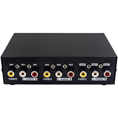 Duttek Cinch Umschalter(2 Port), Cinch Switch, Aux Switch umschalter 2 In 1 out Composite Video L/R Audio-Auswahlbox für DVD STB Spielkonsolen