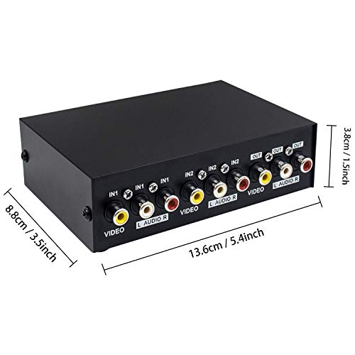 Duttek Cinch Umschalter(2 Port), Cinch Switch, Aux Switch umschalter 2 In 1 out Composite Video L/R Audio-Auswahlbox für DVD STB Spielkonsolen