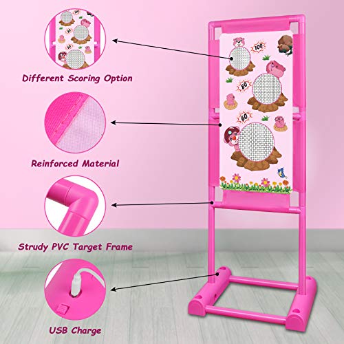 DX DA XIN Juego de Tiro al Blanco en Movimiento Juguete Eléctrico de Puntuación 2 Pistolas de Aire 18 Bolas de Espuma Juguetes de Jardín al Aire Libre Regalo para Aiños y Niñas (Rosa Brillante)