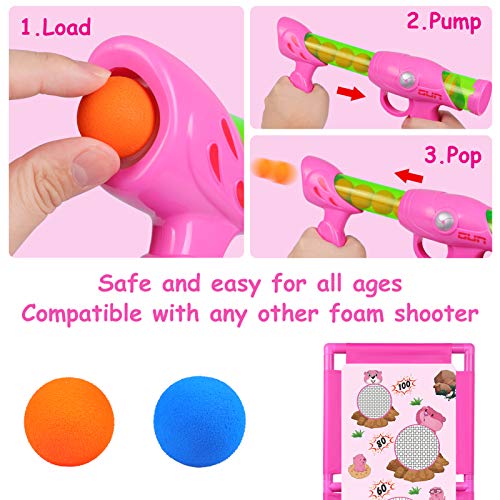DX DA XIN Juego de Tiro al Blanco en Movimiento Juguete Eléctrico de Puntuación 2 Pistolas de Aire 18 Bolas de Espuma Juguetes de Jardín al Aire Libre Regalo para Aiños y Niñas (Rosa Brillante)