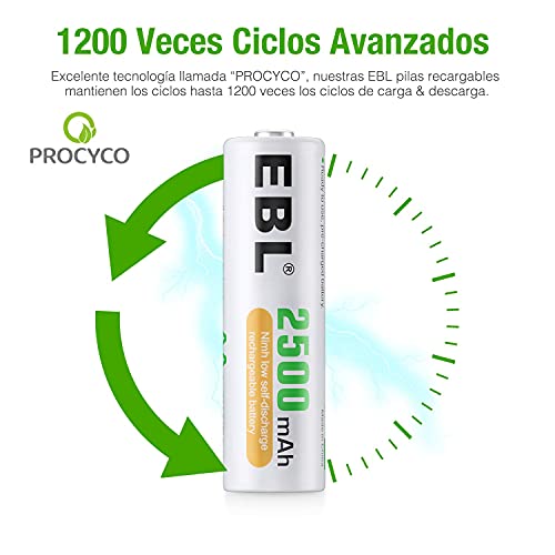 EBL 8 x Pilas AA Recargables 2500mAh Ni-MH 1200 Ciclos Precargadas