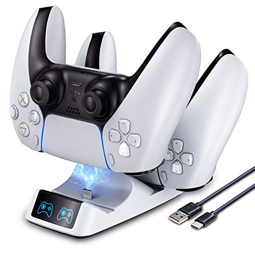 ECHTPower Cargador Mando PS5, Estación de Carga Rápida, Base de Carga con USB Tipo-C, Protección Inteligente con LED Indicador, Soporte con Doble Carga para Playstation 5