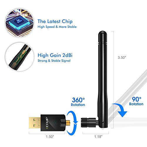 EDUP Wifi Adapter Ac600Mbps Wireless Usb Adapter 5ghz /2.4ghz Dual Band 600mbps Usb Adapter 2dBi External Antennas Supports Windows Xp Win Vista Win 7 Win 8.1 Win 10 Mac Os X 10.７-10.15