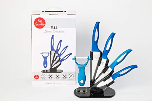 E.I.I. Juego de 4 cuchillos de cerámica con pelaverduras (azul)