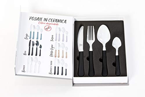 E.I.I. Juego de cubiertos de cerámica, hipoalergénicos, 4 unidades (blanco/negro)