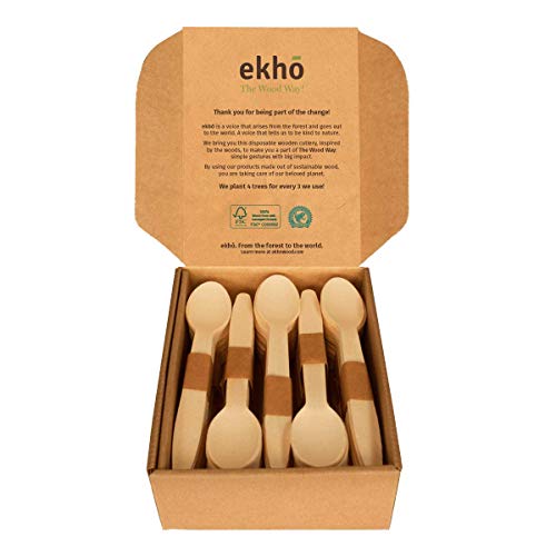 ekhõ The Wood Way! – Juego de 100 Cucharas de Madera Sostenible | Cubiertos Desechables Biodegradables, Ecológicos y Compostables | Cubertería para Llevar | Ideal para Fiestas, Picnic y Cumpleaños