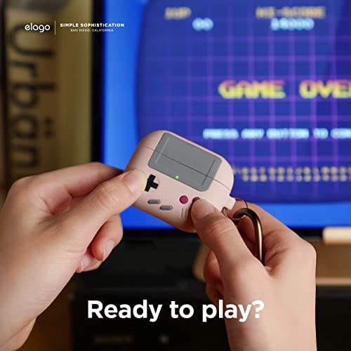 elago AW5 Funda Compatible con AirPods 3, Diseño Clásico de Consola de Juego con Mosquetón, Soporta Carga Inalámbrica (Rosa Arena)