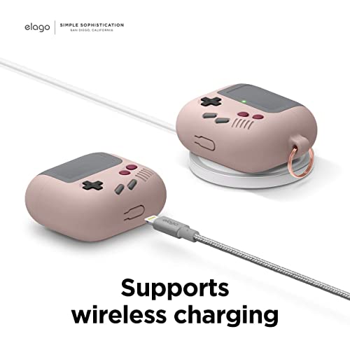 elago AW5 Funda Compatible con AirPods 3, Diseño Clásico de Consola de Juego con Mosquetón, Soporta Carga Inalámbrica (Rosa Arena)