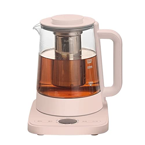 Electric Kettle Glass Tea Kettle with Temperature Control teapot with programmable Control 1.5 Liter Stainless Steel Tea and Coffee Maker with Tea Infuser Egg Cooker and Yogurt Box Pink (Pink)