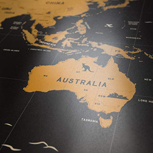 envami Mapa Mundi Rascar I Mapas del Mundo para Marcar Viajes I 68 X 43 CM I Oro I Scratch Off Travel Map