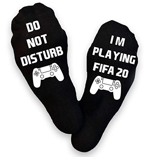 Estoy jugando FIFA 20, Do Not Disturb Gaming Socks, ventilador de fútbol, calcetines PlayStation, calcetines de Navidad, regalo de cumpleaños, jugador, relleno de medias (adulto grande 6-12)