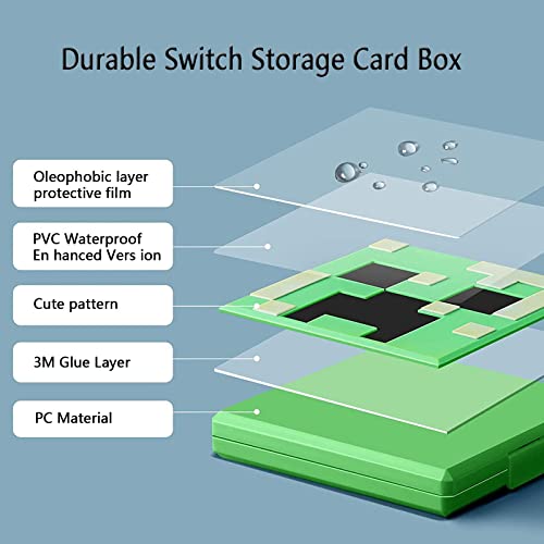 Estuche de Tarjetas de Juego para Nintendo Switch,Funda para Almacenamiento de Juegos Compatible,Juego Impermeable Resistente a Golpes Estuche Caja de Tarjeta (Minecraft/Green)