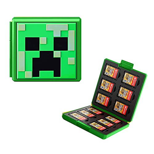 Estuche de Tarjetas de Juego para Nintendo Switch,Funda para Almacenamiento de Juegos Compatible,Juego Impermeable Resistente a Golpes Estuche Caja de Tarjeta (Minecraft/Green)
